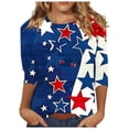 thumbnail image 2 of Fridja Liquidation Tenues Rouges et Bleues pour Femmes Mode Jour de l'Indépendance T-shirt Imprimé Manches 3/4 Blouse Col Rond Hauts Décontractés pour Rendez-Vous (Marine, m), 2 of 4