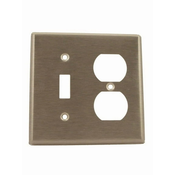 Leviton 84005 003-000 1-Toggle 1-Duplex Standard Size Wall Plate, 2 Gang, 4.5 in L X 4.56 in W 0.22 in T, Standard, Stainless Steel