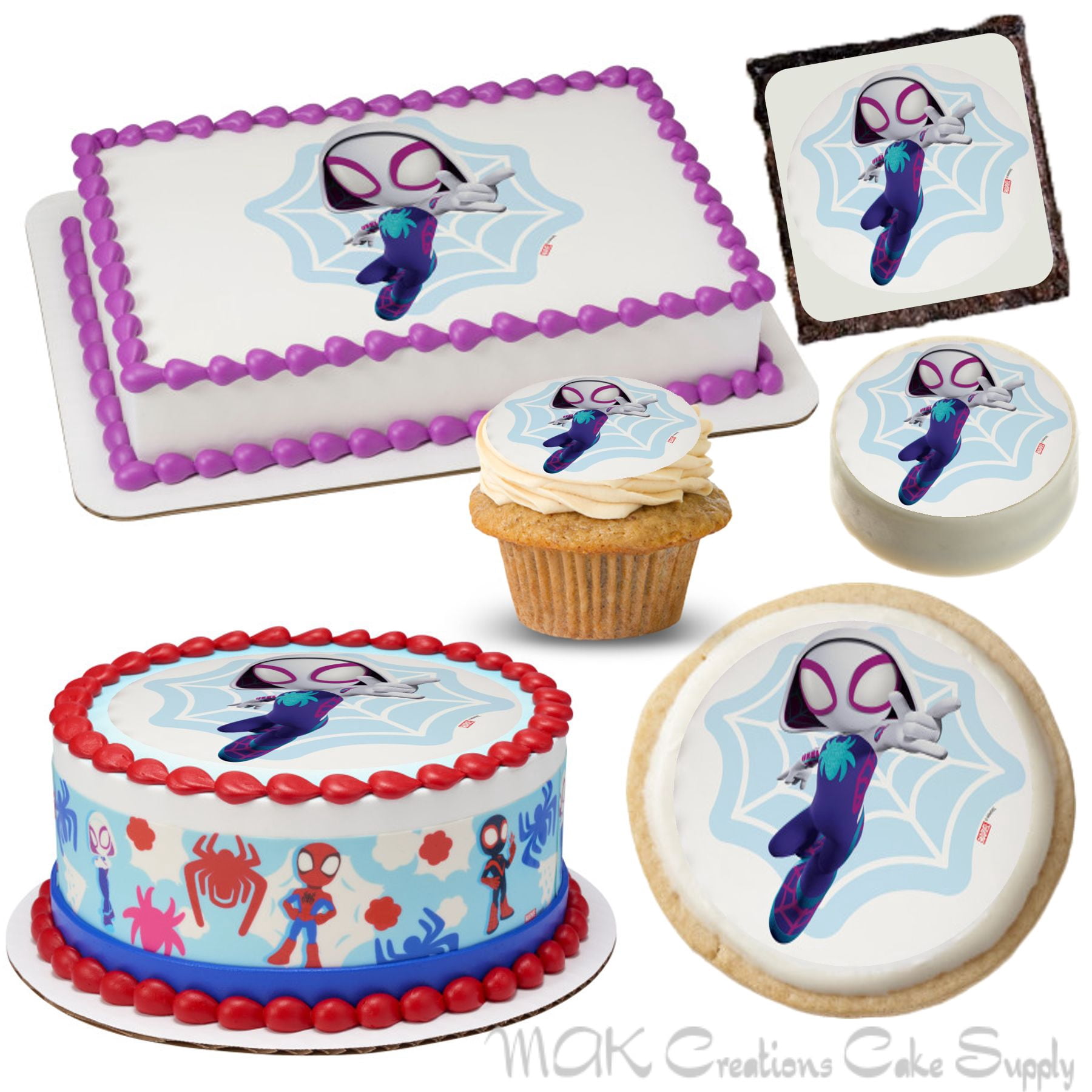 Spidey & Friends GHOST Spider Gwen 8" Round Edible Cake Topper ~ Can be used on 8", 9" or 10" Cakes