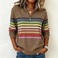 thumbnail image 2 of Otvok Stand‑Collar Loose Pullover Top, Womens Quarter‑Zip Striped Long‑Sleeve Daily‑Wear Sweatshirt, 2 of 7