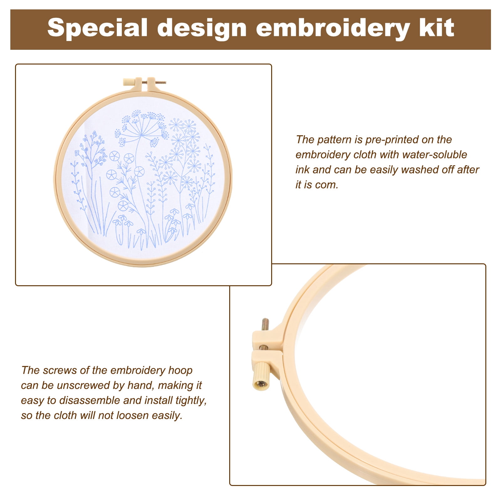Uxcell Embroidery Kit for Beginners, 3 Sets Beginner Cross Stitching Kits, Flower