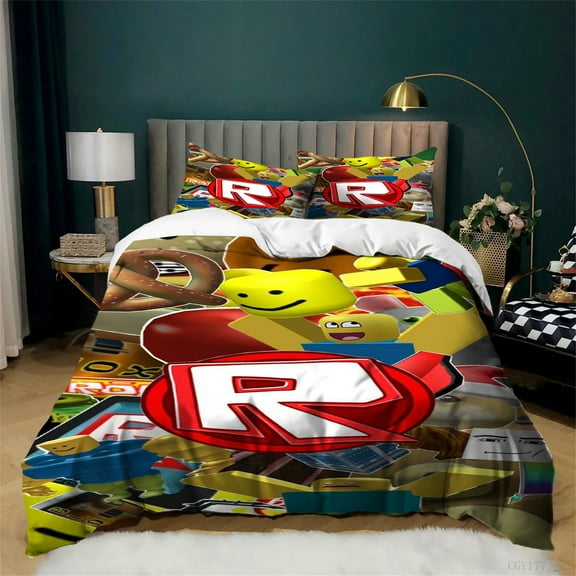 3 Pieces Game Roblox Bedding Set Lightweight Duvet Cover Set Bedroom Decor Soft Comfortable Quilt Cover with Pillowsham