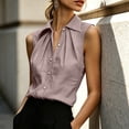 thumbnail image 5 of Women's Cotton Pleated Collared Tank Top Summer Trendy Button Down Sleeveless Blouses Elegant Work Office Tops Pink, 5 of 9
