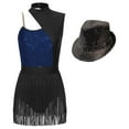 thumbnail image 3 of YONGHS Womens Sleeveless Latin Jazz Dance Leotard Tuxedo Bodysuit Dress With Hat Navy Blue XL, 3 of 7