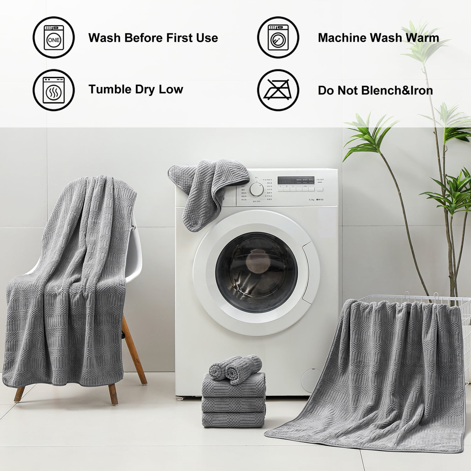 Beartech 8 Piece Microfiber Bath Towel Set,700GSM Quick Dry & Less Lint, 2 Oversized Bath Towels, 2 Towels & 4 Washcloths,Highly Absorbent,Ultra Soft Shower Towel For Bathroom Hotel-Dark Gray