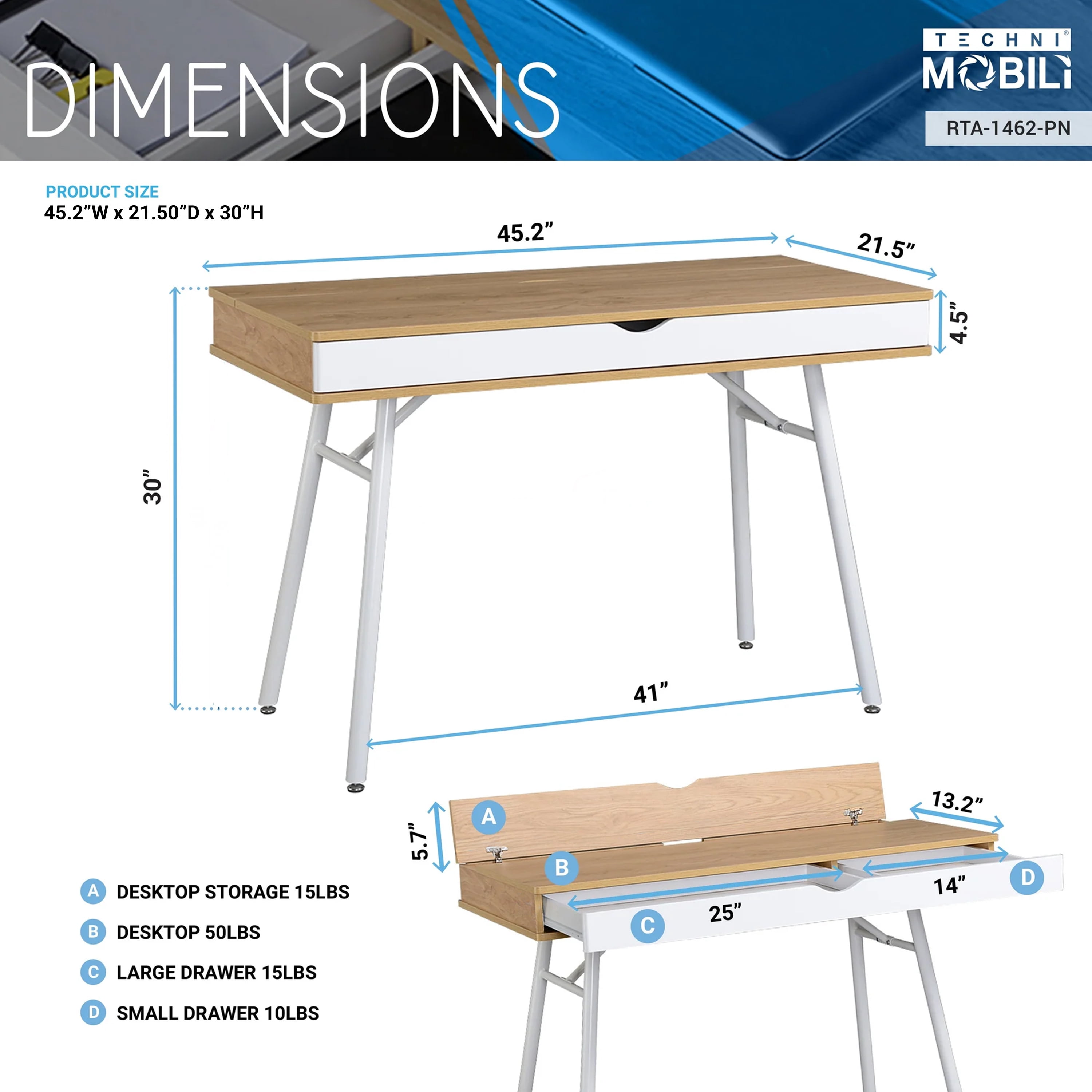 Modern Multi Storage Computer Desk with Storage, Pine