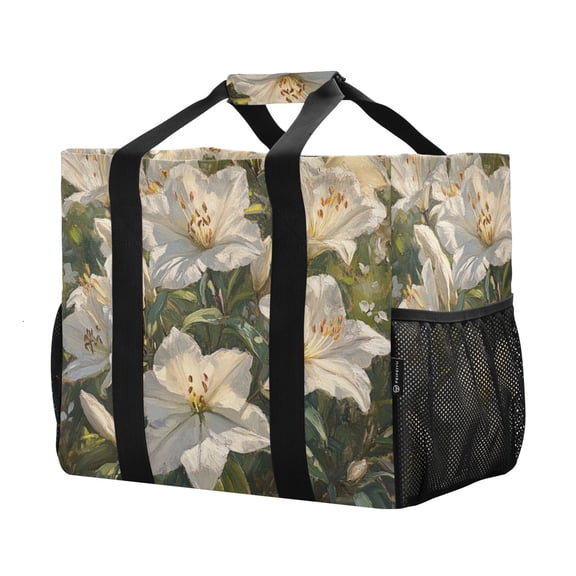 YAZAOO Mesh Beach Bags Totes Foldable Multiple Pockets Creatively Flowers Blooming Printed