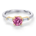 thumbnail image 3 of Gem Stone King 10K Two Tone Gold Pink Moissanite and Lab Grown Diamond Engagement Ring for Women | 1.10 Cttw | Round 6MM | Gemstone Birthstone | Size 9, 3 of 6