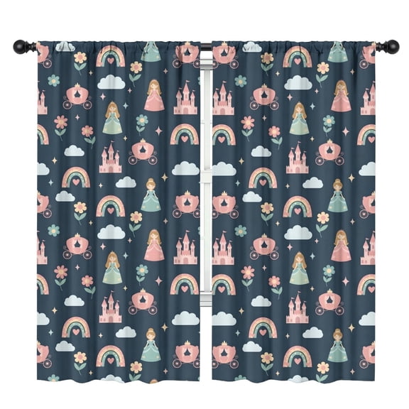Blackout Kids Curtains,Dark Blue Princess Castle Carriage Pattern Childrens Insulated Curtains Set Of 2,Bedroom Essentials,Toddler Room Decor 42"x84"