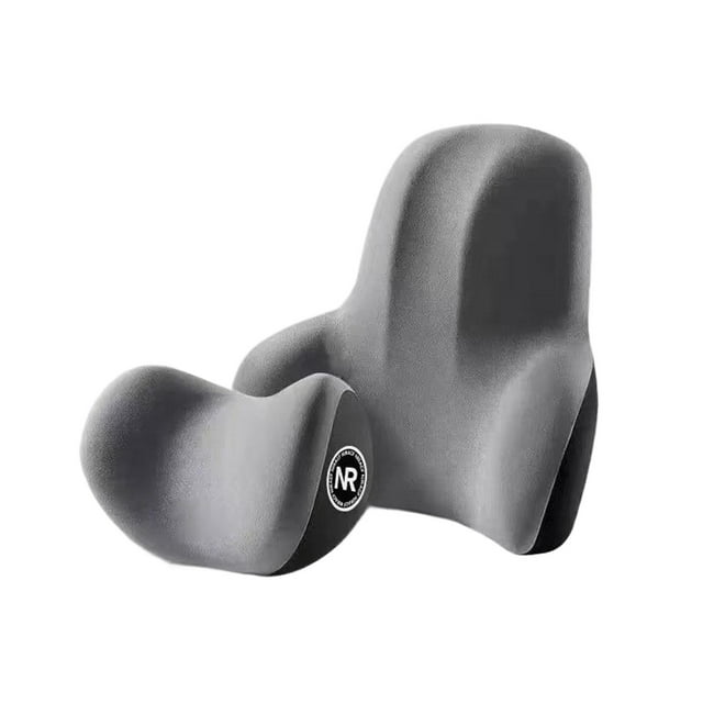 relayinert Drive Or Work In Comfort With Durable Fiber Fabric Headrest Lumbar Support Set Car Headrest Lumbar Support Neck Gray