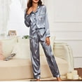 thumbnail image 4 of JGTDBPO Two Piece Pajama Set For Women Long Sleeve Sleepwear Soft Button Down Loungewear Pjs Set Nightwear With Long Pants Silk Satin Long Pajama For Women, 4 of 9