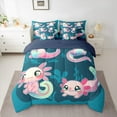 thumbnail image 2 of Feelyou Girly Pink Axolotl Bedding Comforter Set 7pcs, Cartoon Ocean Coral Queen Bedding Sets, Kawaii Sealife Animal Reversible Queen Sheet Sets, Microfiber Bedroom Decor, 2 of 7