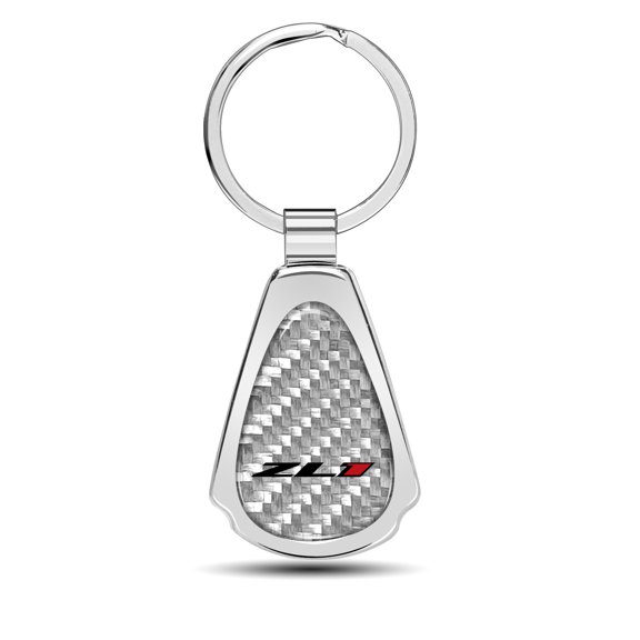 iPick Image for Chevrolet Camaro ZL1 Real Silver Dome Carbon Fiber Chrome Metal Teardrop Key Chain, Official Licensed