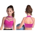 thumbnail image 5 of TiaoBug Kids Girls Dance Crop Top Sleeveless Cutout Shiny Rhinestone Gymnastics Sports Athletic Tank Top Hot Pink 10, 5 of 6