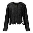 thumbnail image 4 of Fiaer,Womens Loose Fit Oversized Cropped Leather Jackets,Ladies Casual Trendy Long Sleeve Fringe Solid Color Lightweight Comfy Tops Black L, 4 of 4