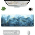 thumbnail image 2 of Blue Golden Watercolor Marble Gaming Mouse Pad XL 31.5×11.8 Inch Gold Line Navy Gray Abstract Extended Mousepad 30X80cm with Non-Slip Rubber Base Stitched Edge Large Desk Pad for Gamer Office, 2 of 6
