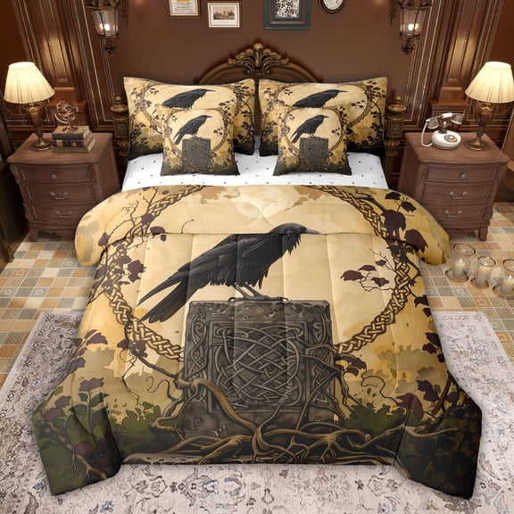 jejeloiu Black Crow 7-Piece Twin Bedding Sets,Boho Exotic Style Bedding Comforter Set For Boys Kids Reversible