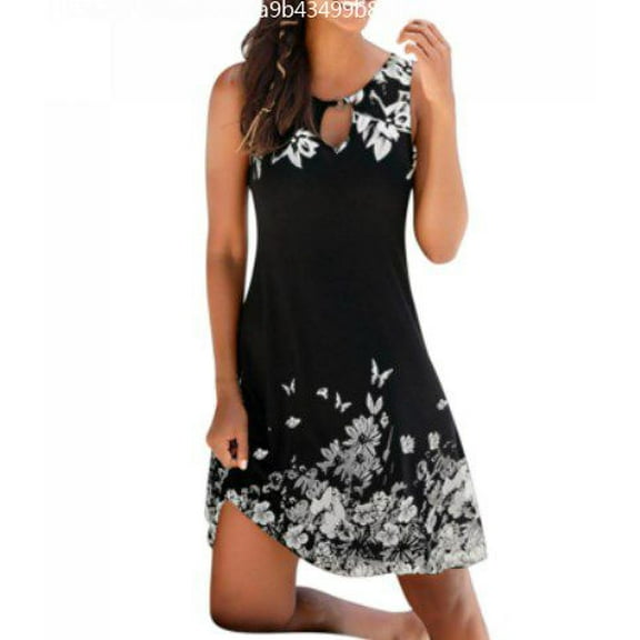 Jophufed Summer Spring Dresses for Women 2025 Cute Cold Shoulder Boho Tshirt Dresses A Line Shift Floral Printed Tunic Dress,Sleeveless Beach Short Mini Sundress