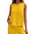 thumbnail image 3 of Women'S Summer 2 Piece Outfits Sleeveless Top Wide Leg Pants Lounge Beach Travel Sets Yellow S, 3 of 9