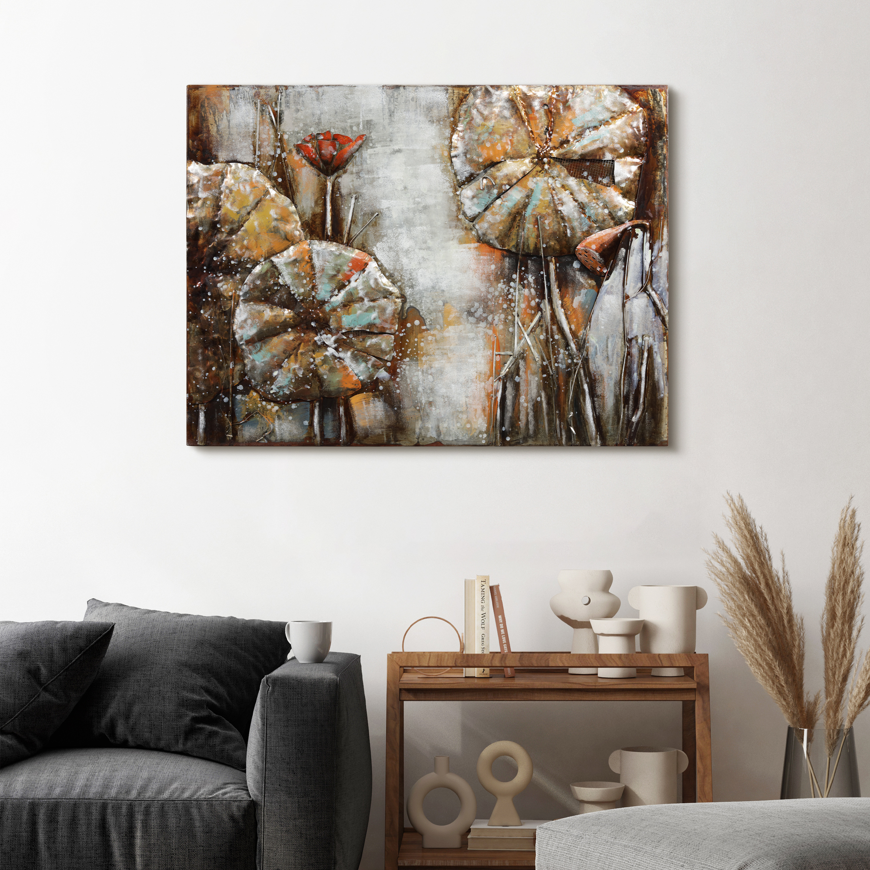 Empire Art Direct Water Lilly Pads 1 & 2 Hand Painted 3D Metal Wall Art, 48" x 36" each, Ready to Hang