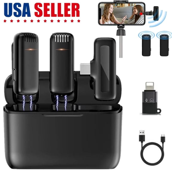 Wireless Lavalier Microphone Mini Clip-On Mic for iPhone & Android, Portable Noise-Canceling Audio Recorder, Plug and Play, 2.4GHz High-Sensitivity Recording