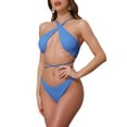 thumbnail image 4 of INSPIRE CHIC Conjuntos de Bikini de Punto Acanalado para Mujeres con Lazo Cruzado 2 Piezas Top Estrapado Parte Inferior Triangular Trajes de Baño Talla X-Large Azul, 4 of 5