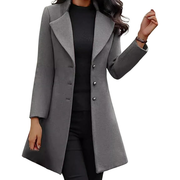Women Woolen Jacket Turn-down Collar Solid Color Single-breasted Coat Slim Fit Thermal Long Sleeved Commuting Dating Spring Fall Winter Overcoat