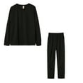 thumbnail image 4 of Jacenvly Crewneck Sweatshirts Solid Soft Comfortable Tracksuit Set Pocket Tops Elastic Waisted Sweatpants Loose Casual 2-Piece Sets Black, 4 of 7