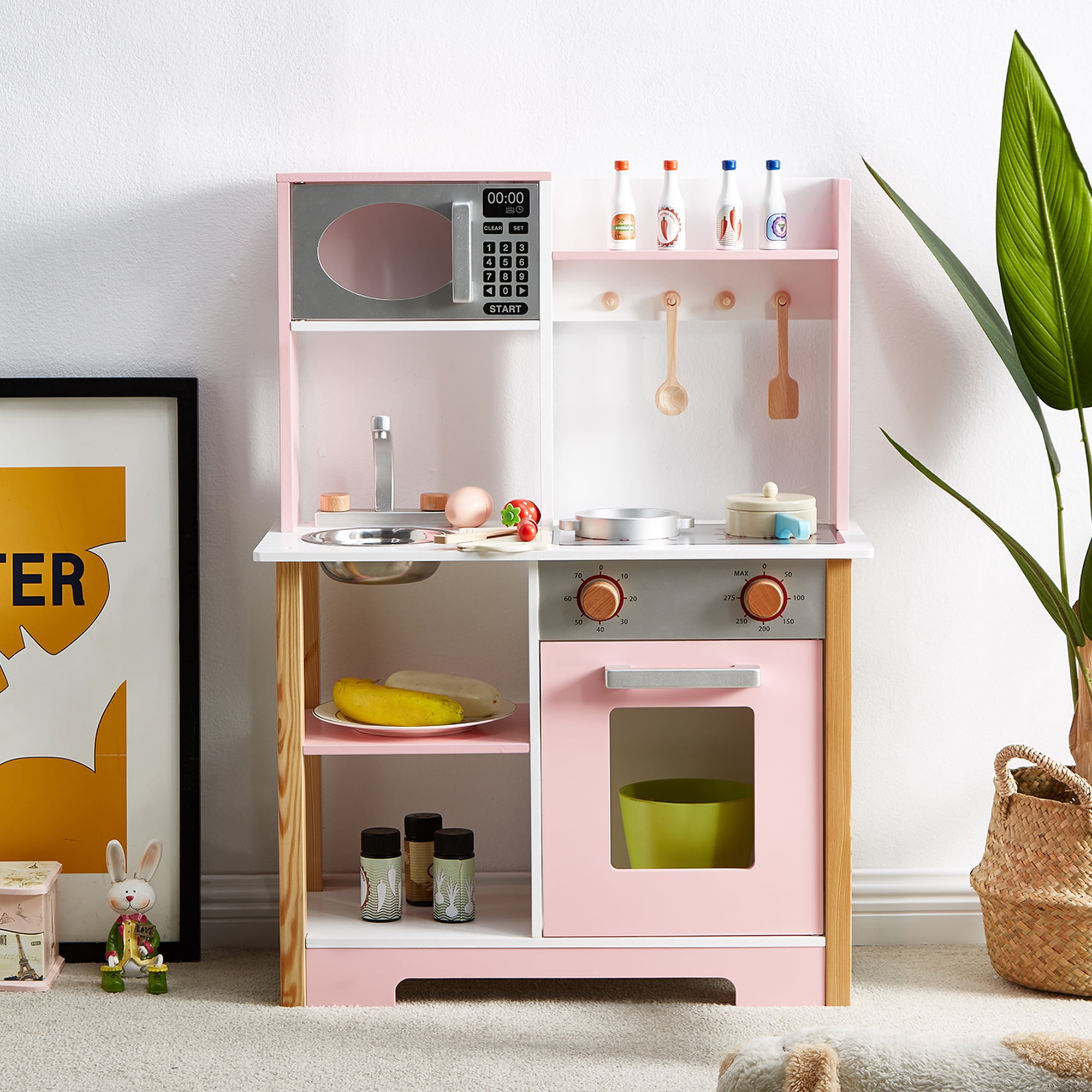 Wooden Kitchen Set for Kids, Play Kitchen with Toy Kitchen Accessories