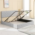 thumbnail image 4 of King Size Platform Bed Frame with Lift Up Hydraulic Large Storage, Upholstered Bed Frame with Tufted Button Headboard& Storage for Bedroom, Easy Assembly, Light Gray, 4 of 8