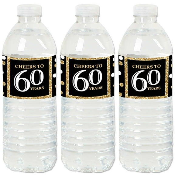Big Dot of Happiness Adult 60th Birthday - Gold - Birthday Party Water Bottle Sticker Labels - Set of 20