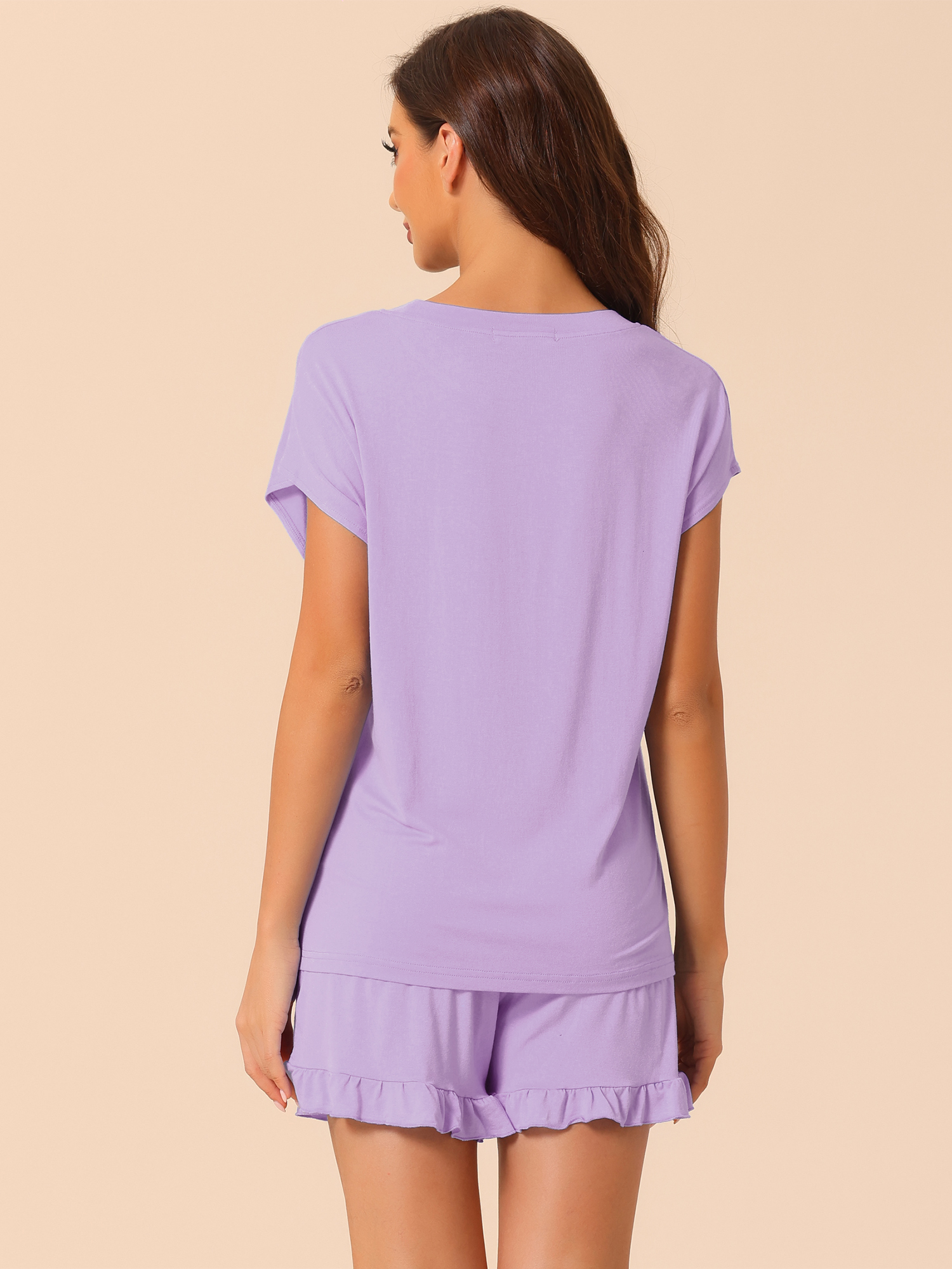 DARING DIVA Women's Lounge Pajamas Short Sleeve Tops with Shorts Pockets 3XL Purple