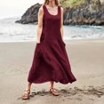 thumbnail image 4 of CHOK Robes d'Été Décontractées Femmes Coton Lin à Fleurs Robe Maxi Femme Sans Manches Débardeur Longue Fluide Robe Bohème Robes d'Été Fluides pour Adolescentes avec Poches Gris Foncé 3TG, 4 of 7