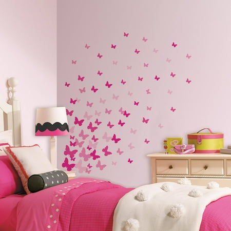 stick peel pink butterflies flutter wall decals walmart roommates