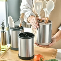 AYktou Utensil Holder,Kitchen Storage,Rotating 360° Utensil Holder for Kitchen Counter,Stainless Steel Chopstick Holder Kitchen Utensil Organizer with 3 Compartment,for Flatware Spoon Tool