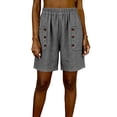 thumbnail image 2 of Women's Casual Linen Shorts Elastic Waist Summer Beachwear Bermuda Pants Gray S, 2 of 6