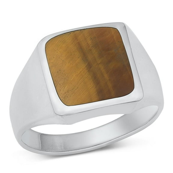 CHOOSE YOUR COLOR Simulated Tiger Eye Signet Ring .925 Sterling Silver Band Jewelry Female Size 7