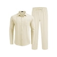 thumbnail image 4 of COOFANDY 2 Piece Casual Linen Set for Men Summer Outfit Button Down Shirt and Beach Pants Matching Set, 4 of 6