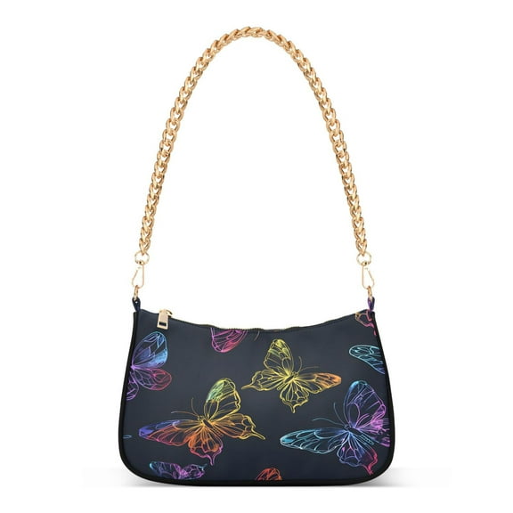 Ryvnso Bright Butterflies Womens Chain Shoulder Bag Tote Handbags Clutch Hobo Purse with Zipper for Travel