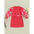thumbnail image 4 of Arvbitana Kids Baby Girls Casual Dress Floral Print Long Sleeve Patchwork Dress with Belt Little Girls Straight Dress 3T 4T 5T 6T 7T, 4 of 8