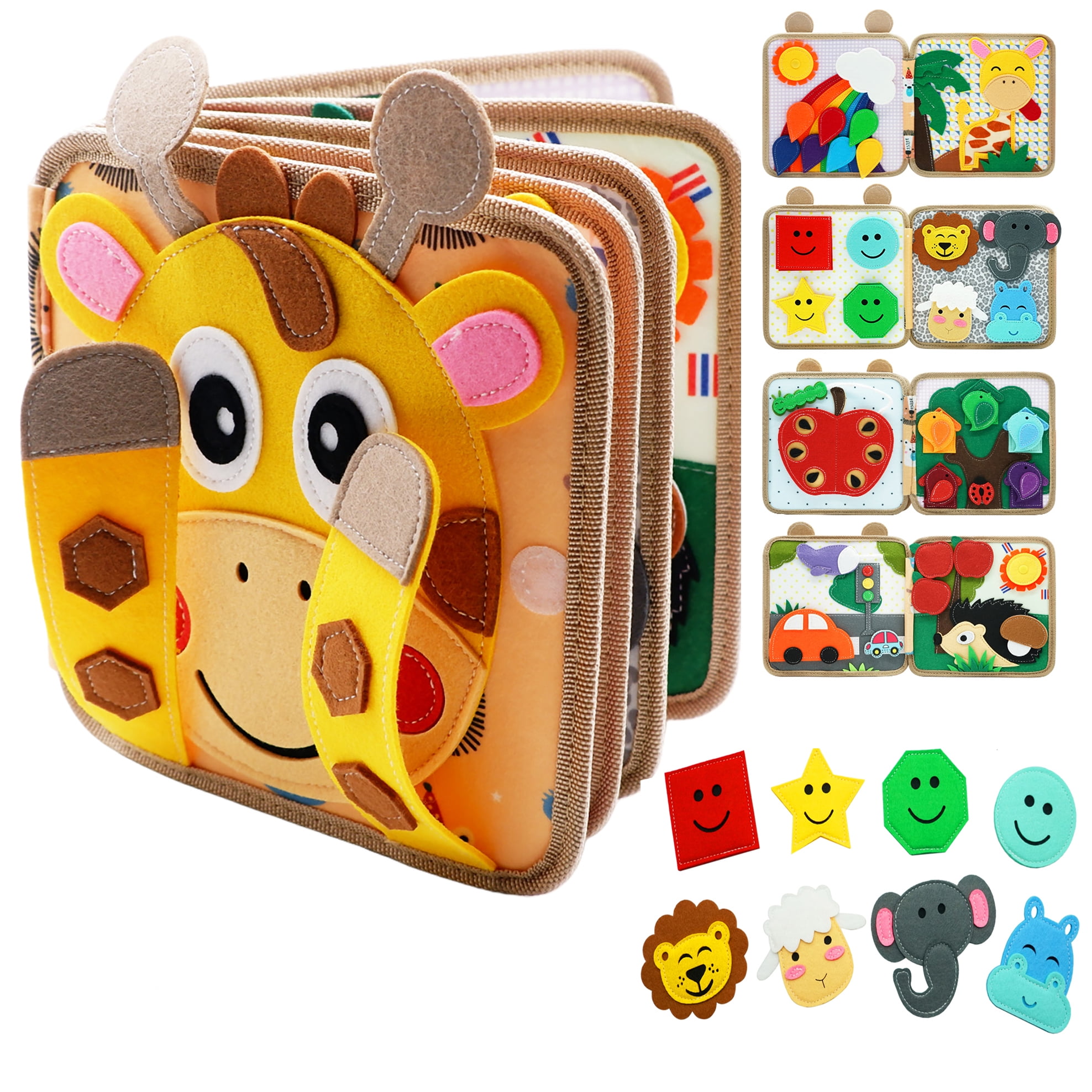 Montessori Felt Busy Book Quiet Book for Toddlers Kids Giraffes Story Books for Preschooler Pre K Learning Educational Board for Baby Boys Girls 3 4 5 6 Years Old Autism Sensory Toys Travel Gifts