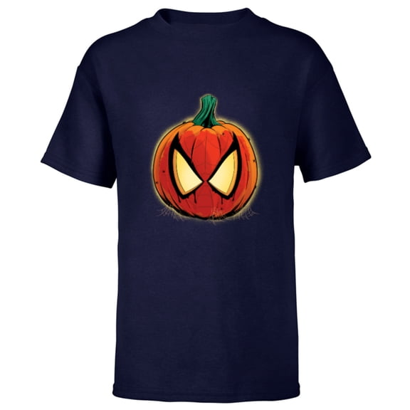 Marvel Spider-Man Halloween Spooky Pumpkin Jack-o’-Lantern - Short Sleeve T-Shirt for Kids - Customized-Navy