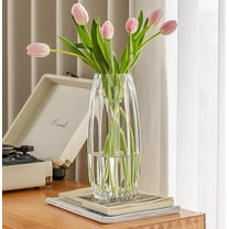 Large Flower Vase,11 inch,GIDARY Thickened Clear Ribbed Glass Vase for Bookshelf,Dinner Table,Indoor Office Desktop,Meeting Room,Home Christmas Day Decoration