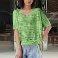 thumbnail image 2 of Posijego Women's Short Sleeve Sweaters Summer Crochet Tops Hollow out V Neck Beach Vacation Blouse, 2 of 5