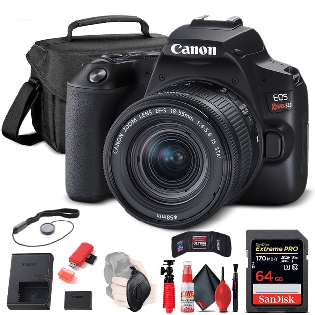 Canon EOS Rebel SL3 Appareil Photo Reflex Numérique avec Objectif 18-55mm (Noir) (3453C002) + 64 Go + Plus (Modèle International)