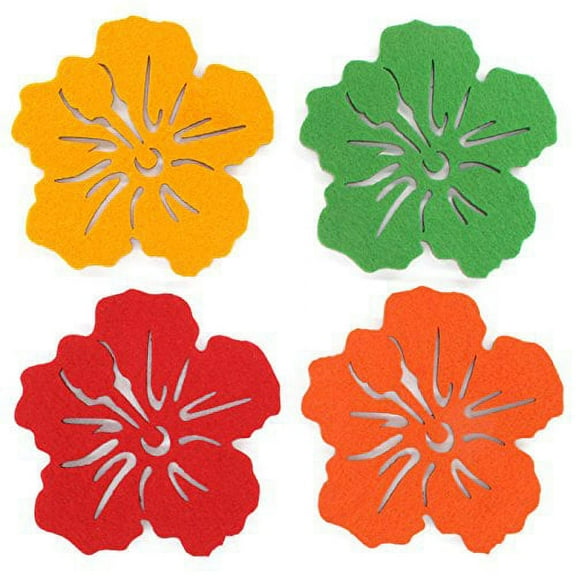 Flower Cutwork Reversible Felt Coasters, Set of 4 (Assorted)