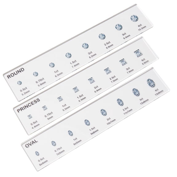 OIUR 1/3Pcs Rhinestone Measuring Ruler Transparent Acrylic Round Oval Square Rhinestone Size Measurement Ruler Reference Template Jewelry Guide Ruler