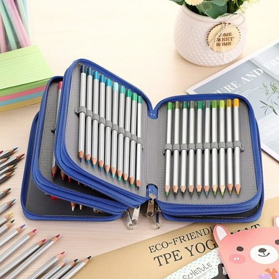 EazyTech Zippered Watercolor Pencil Wrap Case Oxford 72 Slots Pencil Organizer Handy Wareable Colored Pencil Bags Blue
