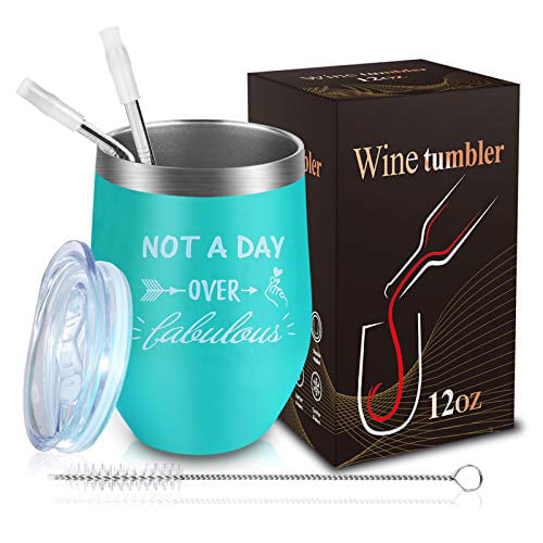 12 Oz Insulated Wine Tumbler With Straws & Cleaning Brush Stainless Steel Stemless Wine Glass Double Wall Vacuum Insulated Travel Tumbler Cup Cocktails For Baby Beverage Champagne Pack Of 2 