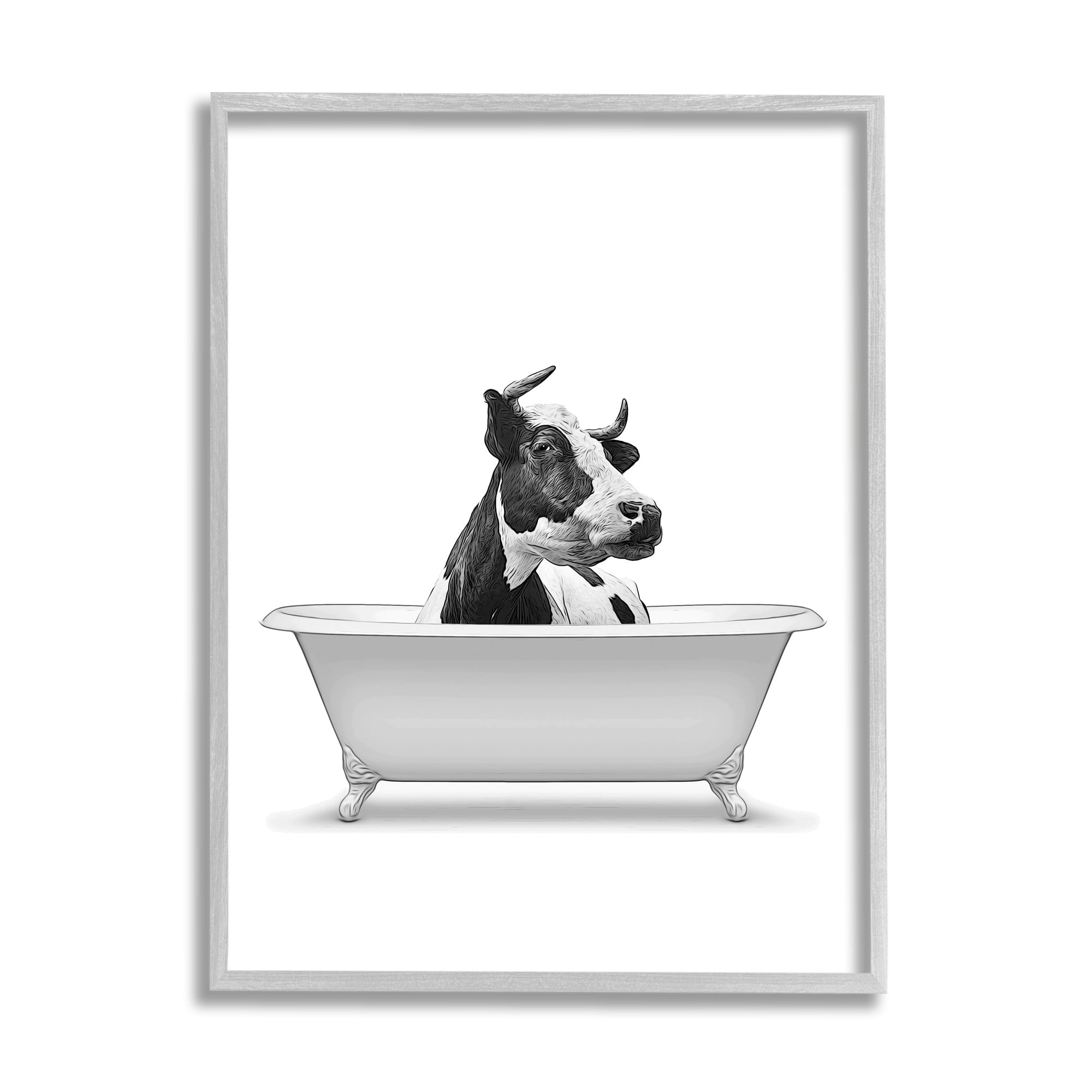 Stupell Industries Farmhouse Cow Bathtub Portrait Animals & Insects Painting Gray Framed Art Print Wall Art
